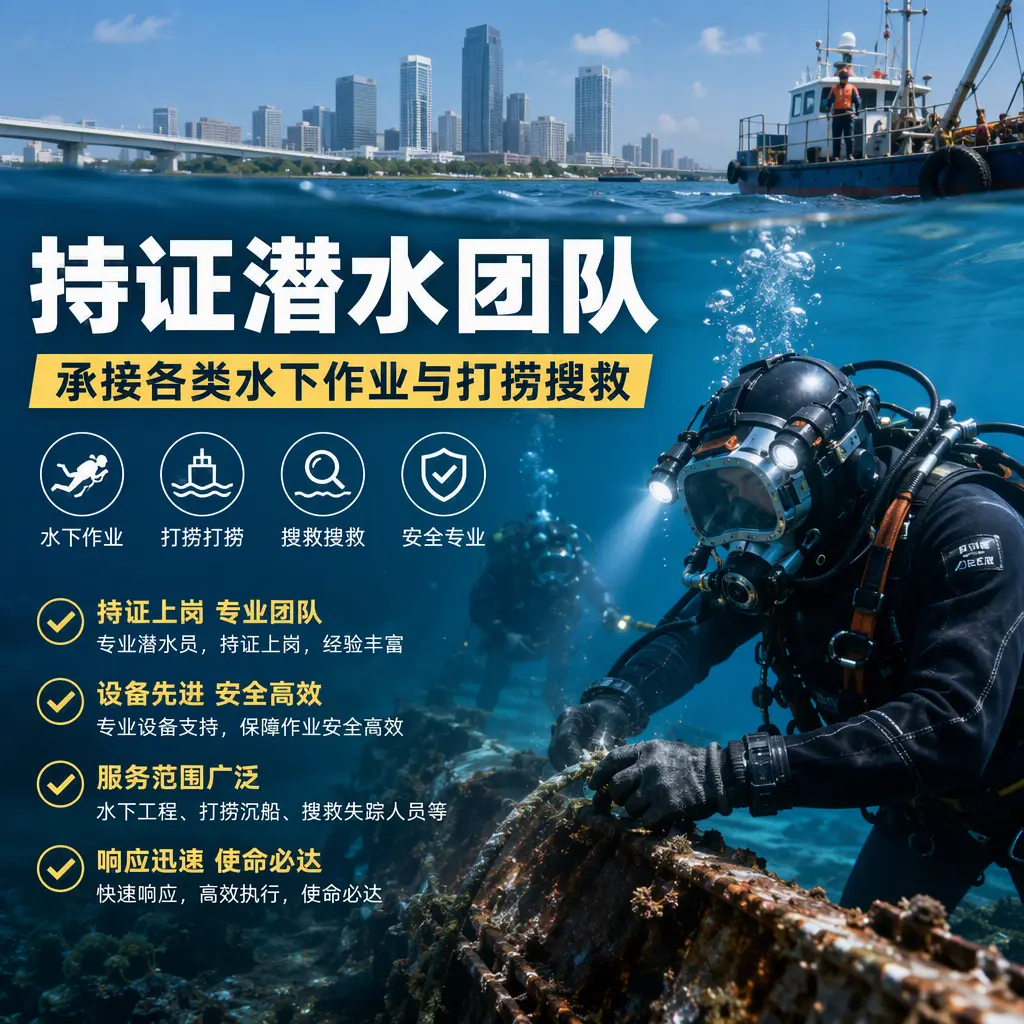 持证潜水团队，承接各类水下作业与打捞搜救周口